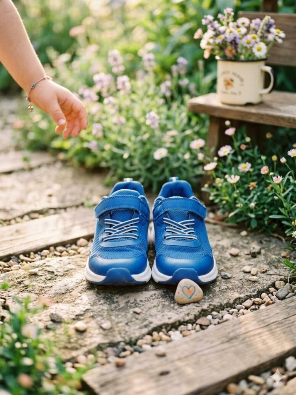 Athletic Works Blue Jogger Sneakers Kids Size 11 Mesh Velcro Elastic Laces